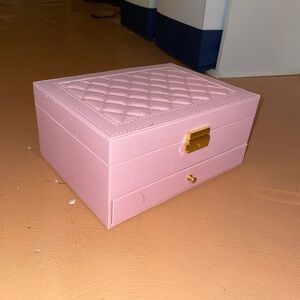 Quilted Pink Jewelry Box with Gold Hardware